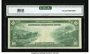 image for: Fr. 912 $10 1914 Federal Reserve Note CGA About Uncirculated 58....