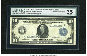 image for: Fr. 926 $10 1914 Federal Reserve Note PMG Very Fine 25....