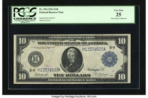 image for: Fr. 934 $10 1914 Federal Reserve Note PCGS Very Fine 25....