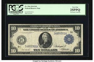 image for: Fr. 936 $10 1914 Federal Reserve Note PCGS Very Fine 25PPQ....