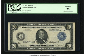 image for: Fr. 966 $20 1914 Federal Reserve Note PCGS Very Fine 25....