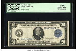 image for: Fr. 967 $20 1914 Federal Reserve Note PCGS Very Fine 35PPQ....