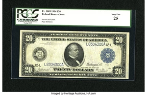 image for: Fr. 1009 $20 1914 Federal Reserve Note PCGS Very Fine 25....