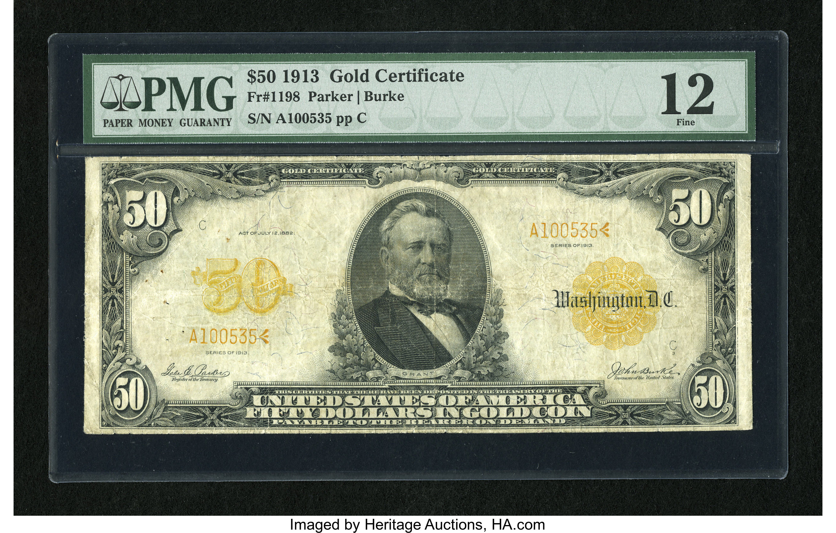 image for: Fr. 1198 $50 1913 Gold Certificate PMG Fine 12....