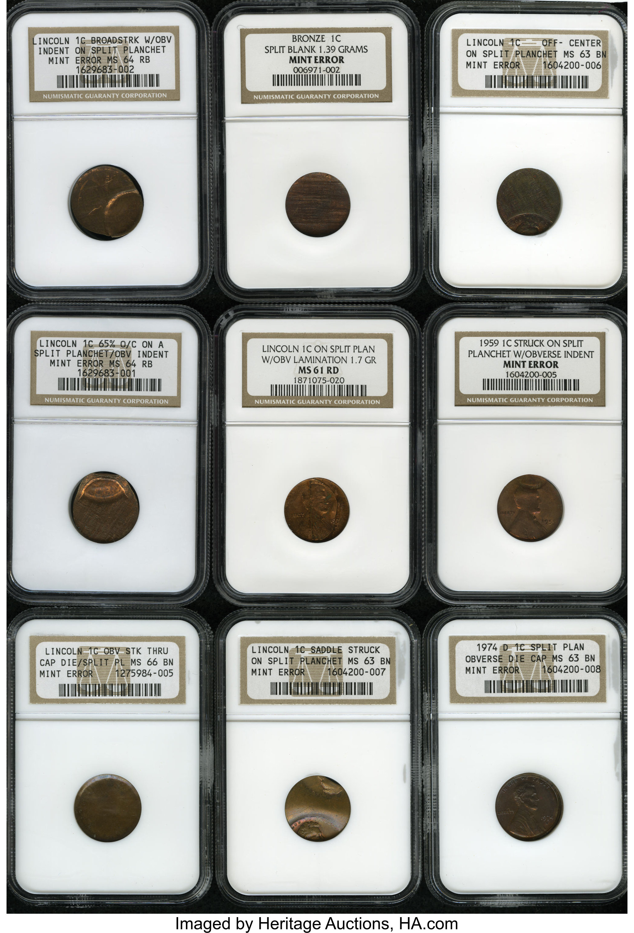Nine NGC-Certified Lincoln Cent Mint Errors. ... (Total: 9 coins)