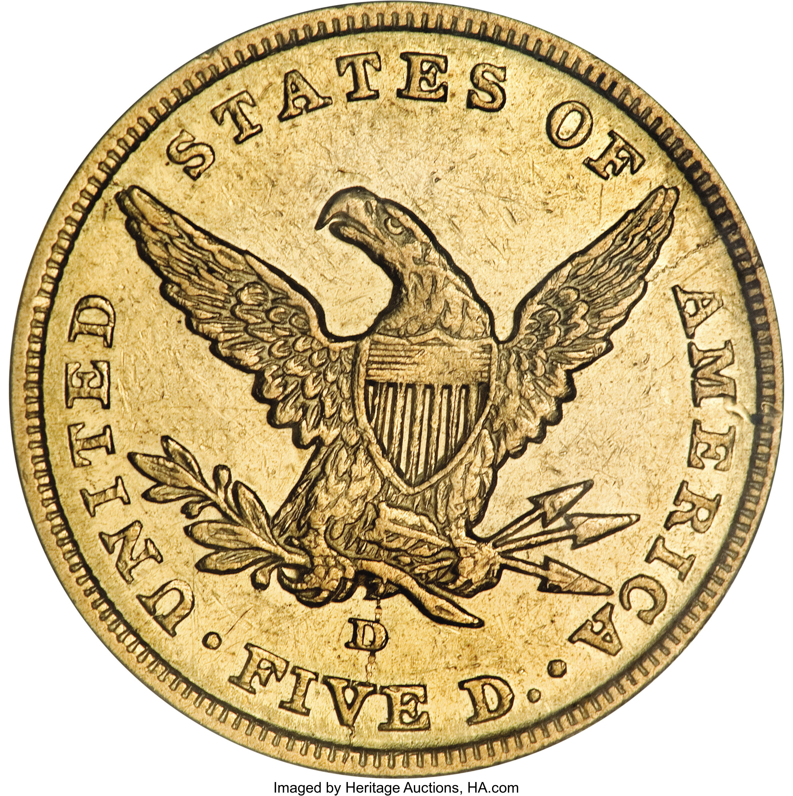 image for: 1840-D $5 Small D AU53 PCGS....