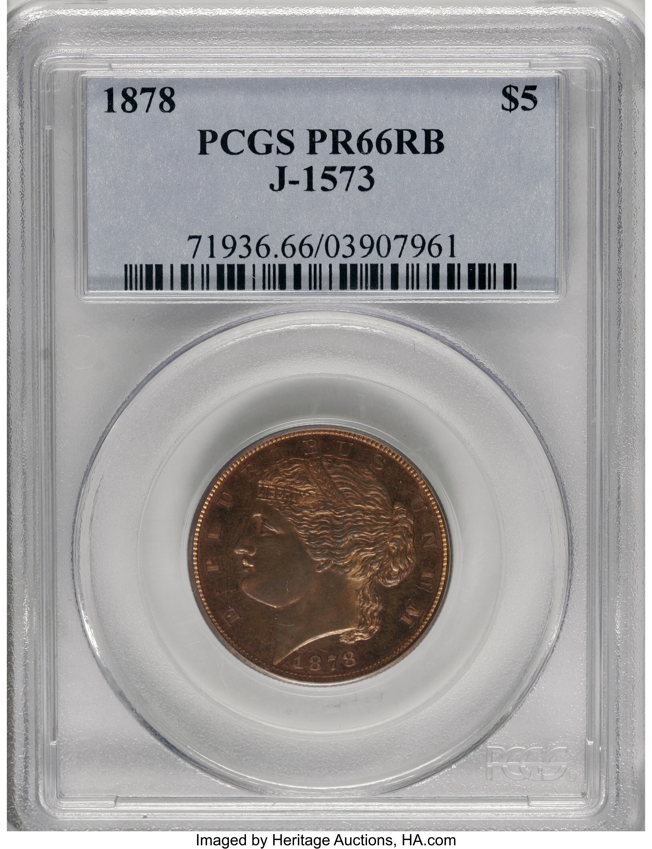 image for: 1878 $5 Five Dollar, Judd-1573, Pollock-1762, Low R.7, PR66 Red and Brown PCGS....