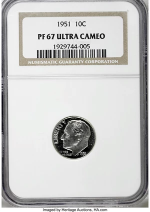 image for: 1951 10C PR67 Ultra Cameo NGC....