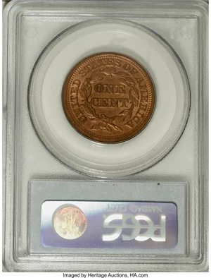image for: 1856 1C Upright 5 MS64 Red PCGS....