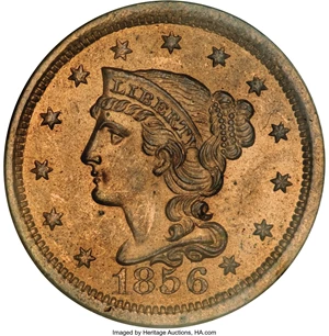 image for: 1856 1C Upright 5 MS65 Red NGC....