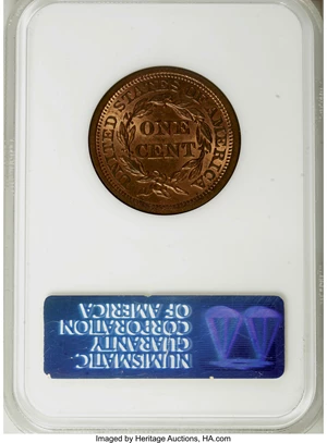 image for: 1856 1C Upright 5 MS65 Red NGC....