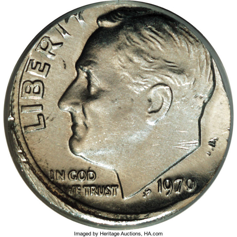 image for: 1970 Roosevelt Dime--On an Aluminum Philippines Sentimo Planchet--MS62 PCGS....