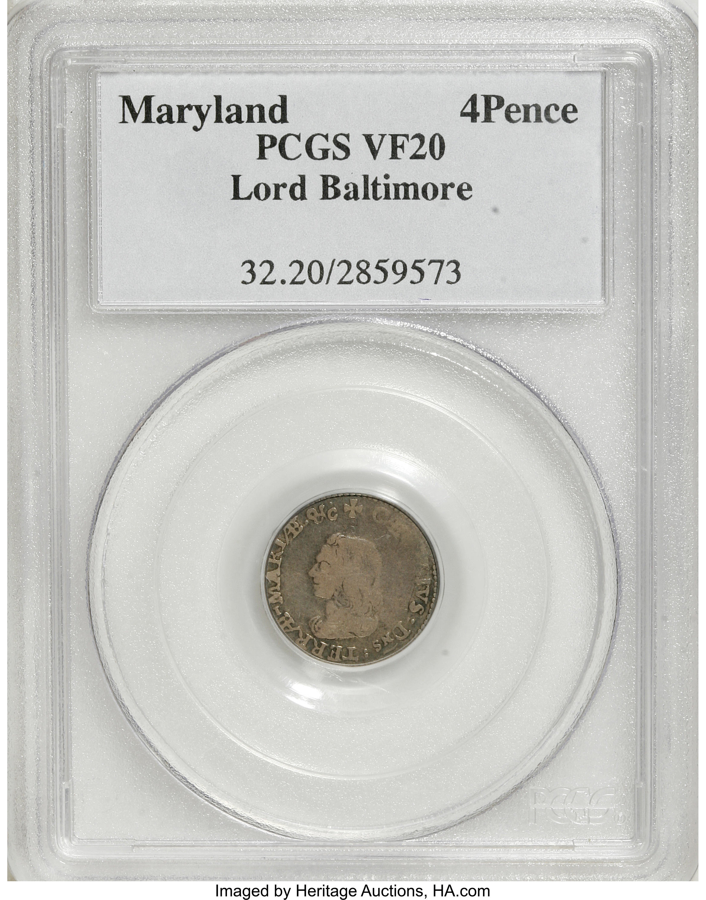 image for: (1659) 4PENCE Lord Baltimore Fourpence VF20 PCGS....
