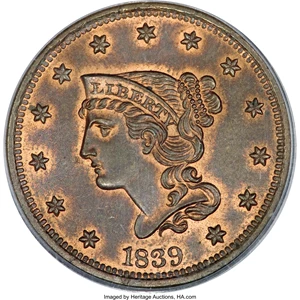 image for: 1839 1C Type of 1840 MS65 Red and Brown PCGS....