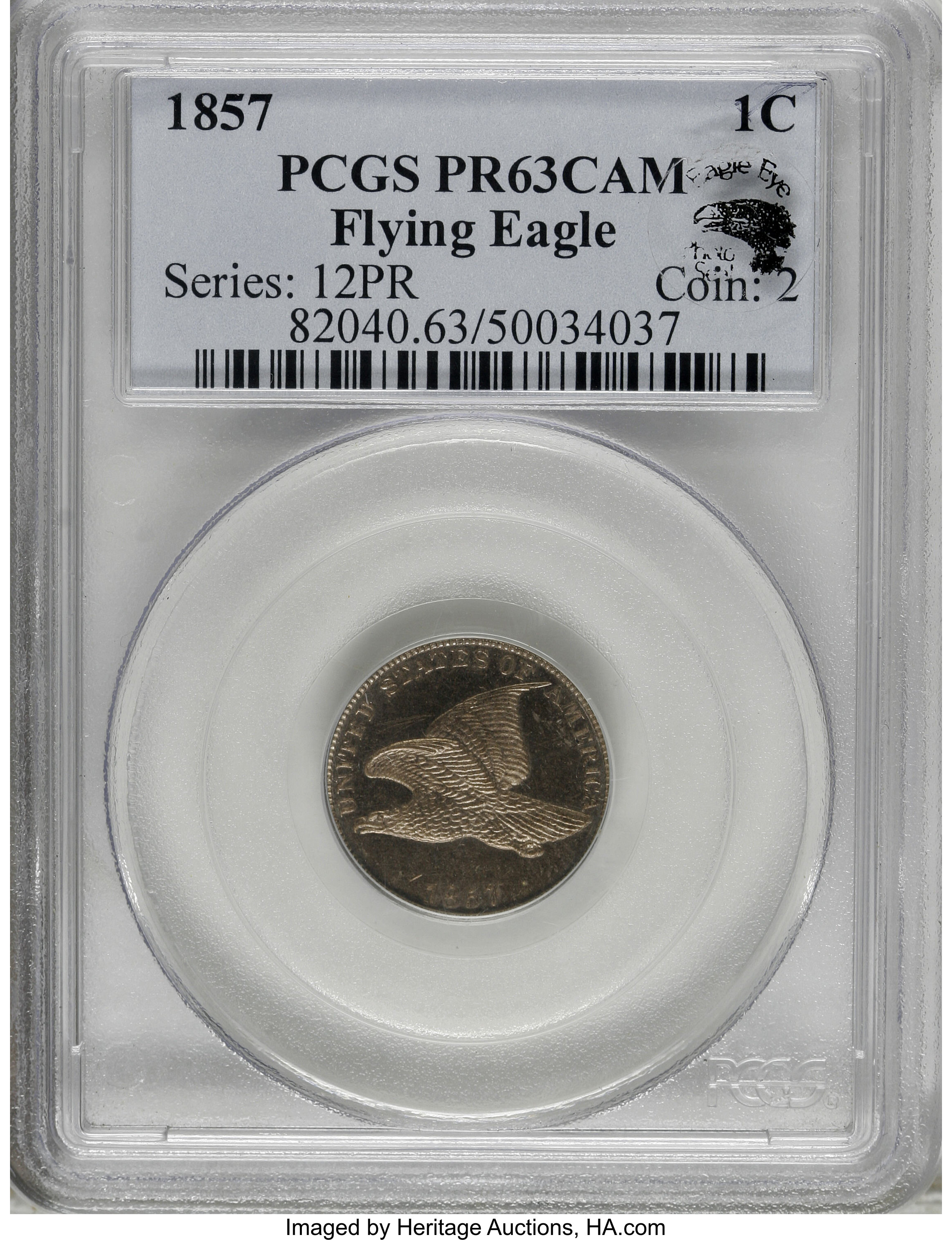 image for: 1857 1C Flying Eagle PR63 Cameo PCGS....
