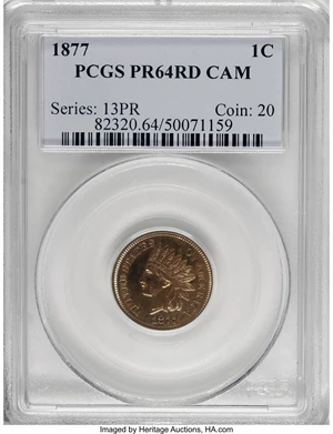 image for: 1877 1C PR64 Red Cameo PCGS....