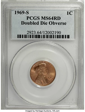 image for: 1969-S 1C Doubled Die MS64 Red PCGS....