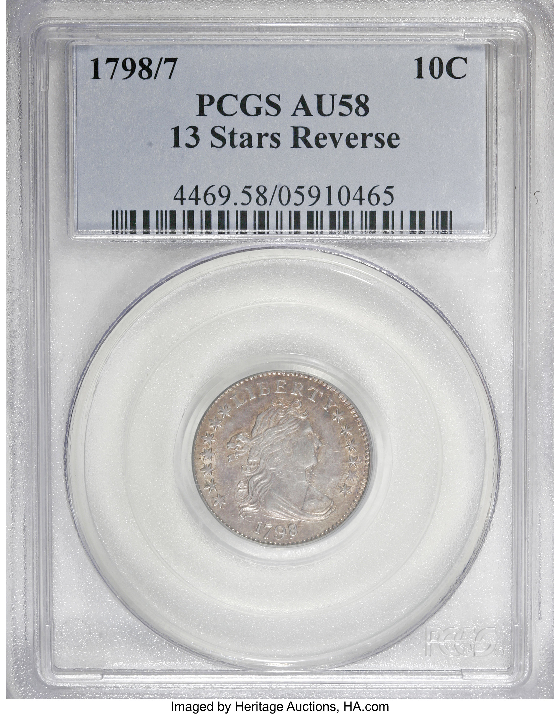 image for: 1798/97 10C 13 Stars on Reverse AU58 PCGS....