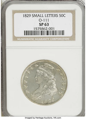 image for: 1829 50C Small Letters SP63 NGC....