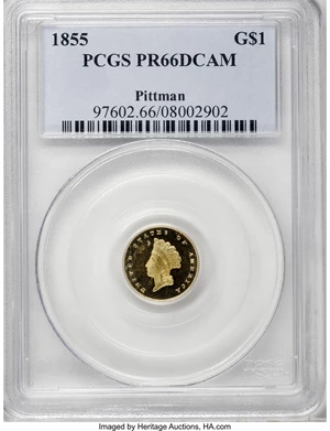 image for: 1855 G$1 PR66 Deep Cameo PCGS....