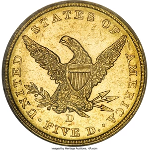 image for: 1841-D $5 Medium D MS62 PCGS....