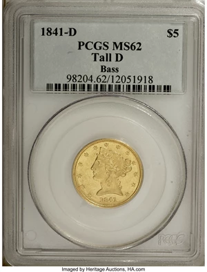 image for: 1841-D $5 Medium D MS62 PCGS....