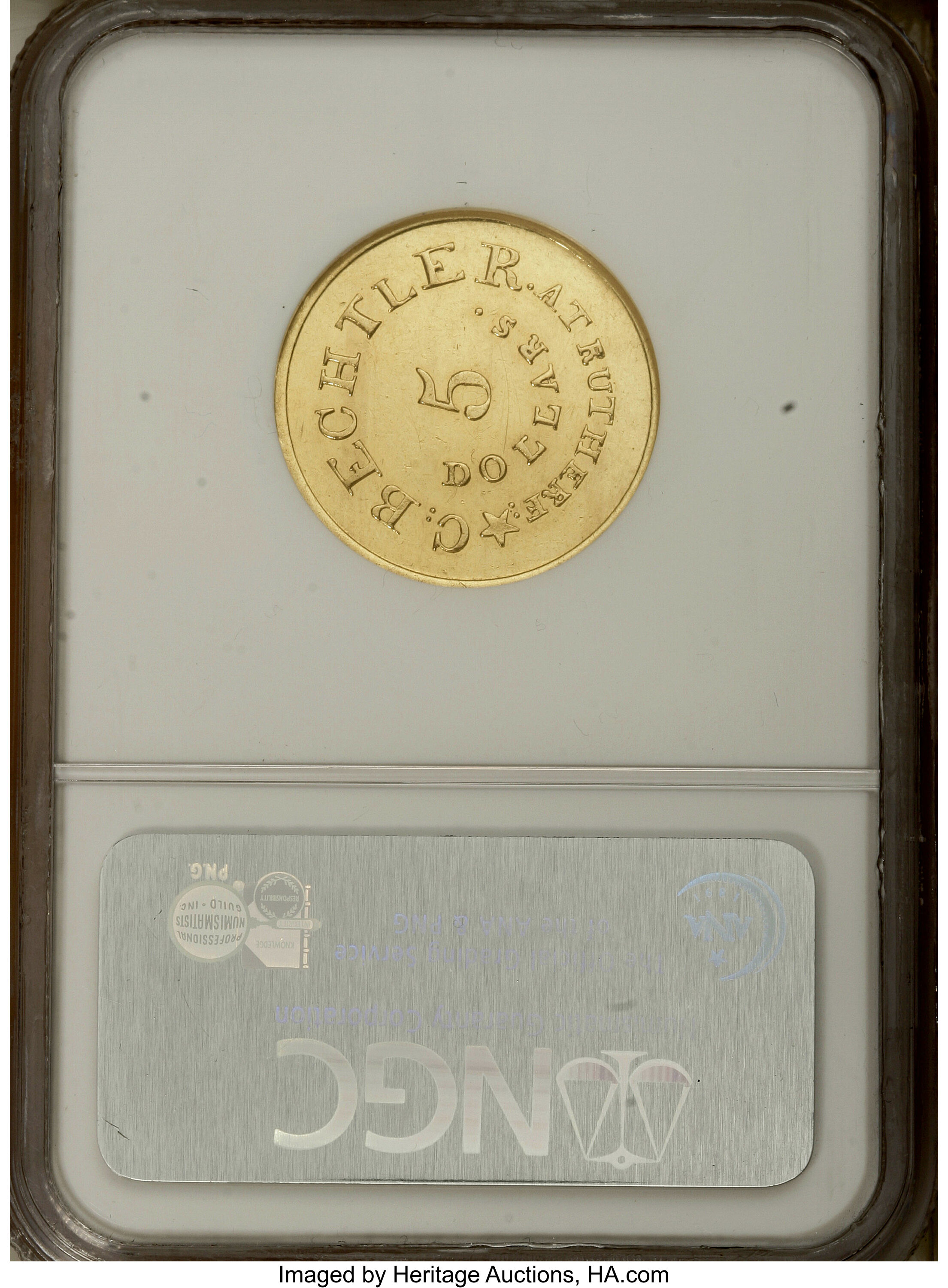 image for: (1834-37) $5 C. Bechtler Five Dollar, RUTHERF: MS61 NGC....