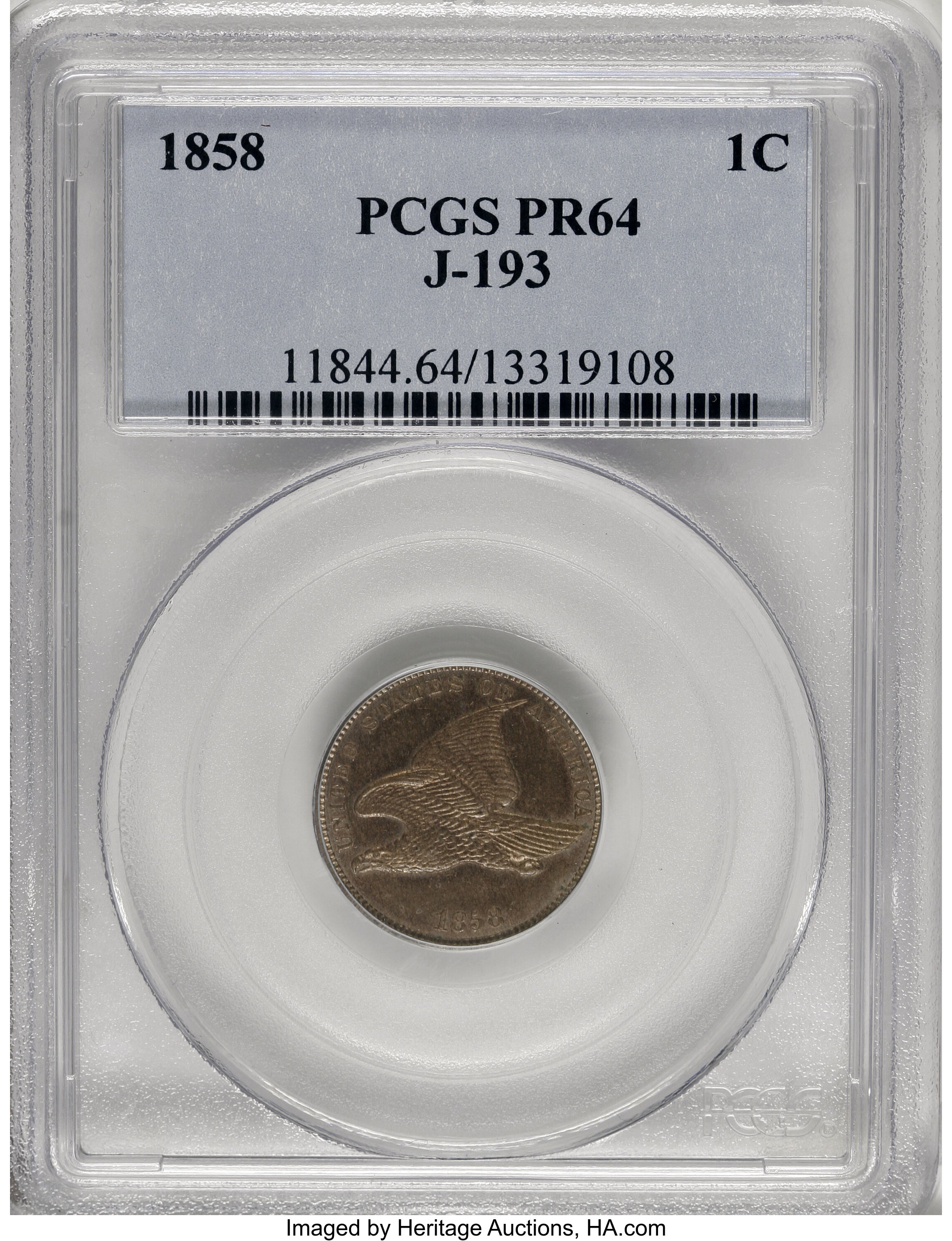 image for: 1858 P1C Flying Eagle Cent, Judd-193, Pollock-236, R.5, PR64 PCGS....