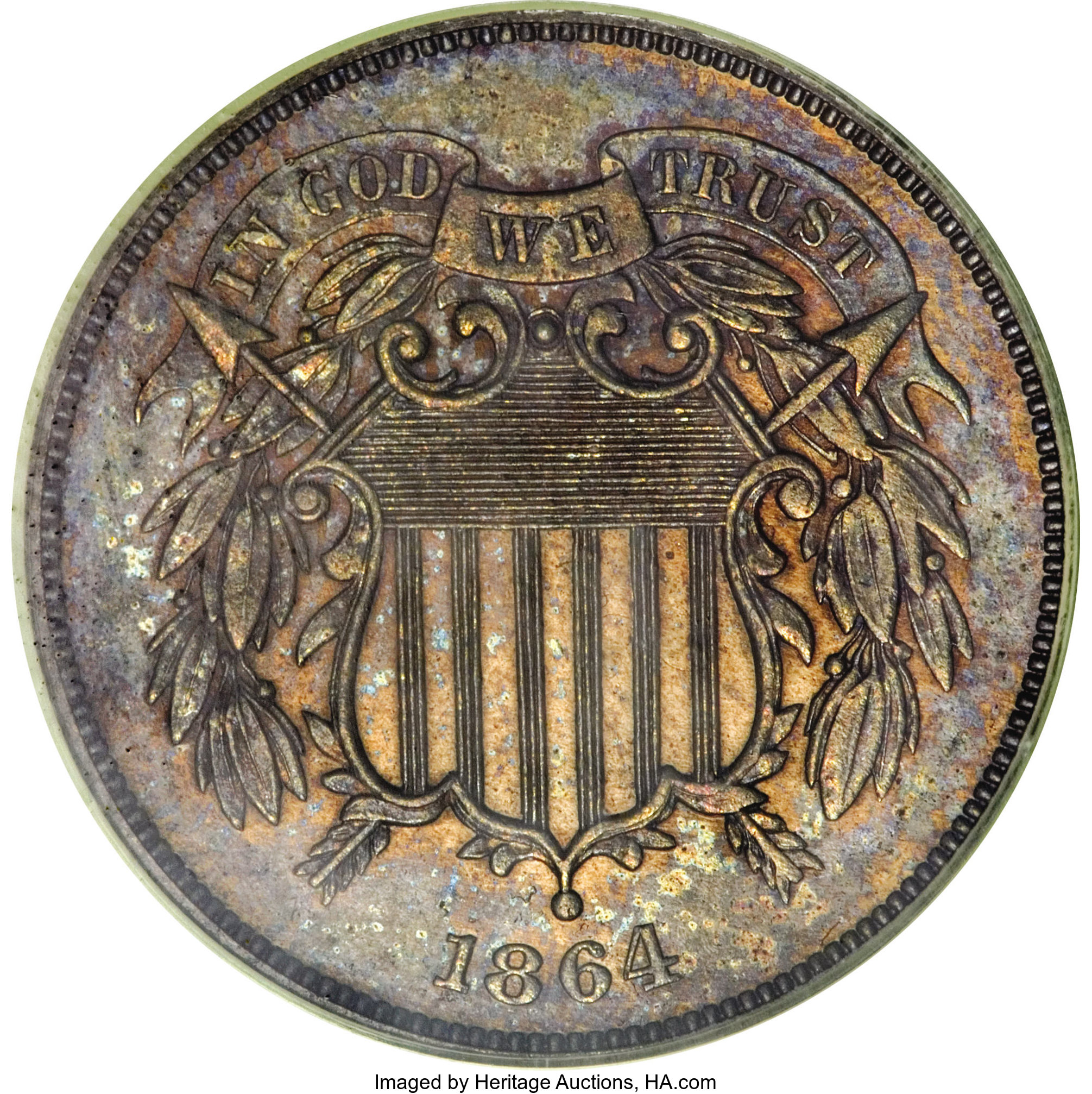 image for: 1864 2C Two Cents, Judd-371, Pollock-440, Low R.6, PR61 PCGS....