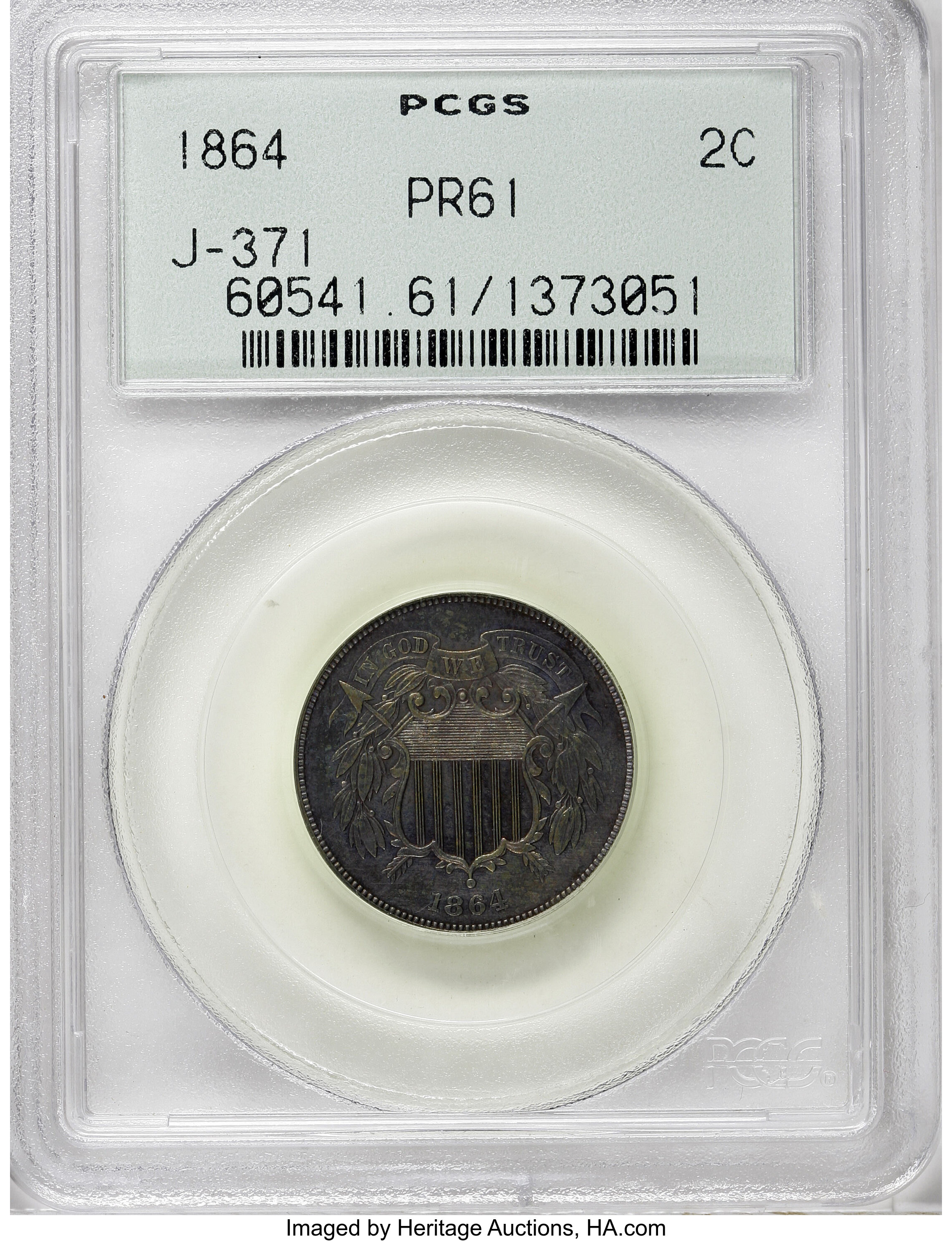 image for: 1864 2C Two Cents, Judd-371, Pollock-440, Low R.6, PR61 PCGS....