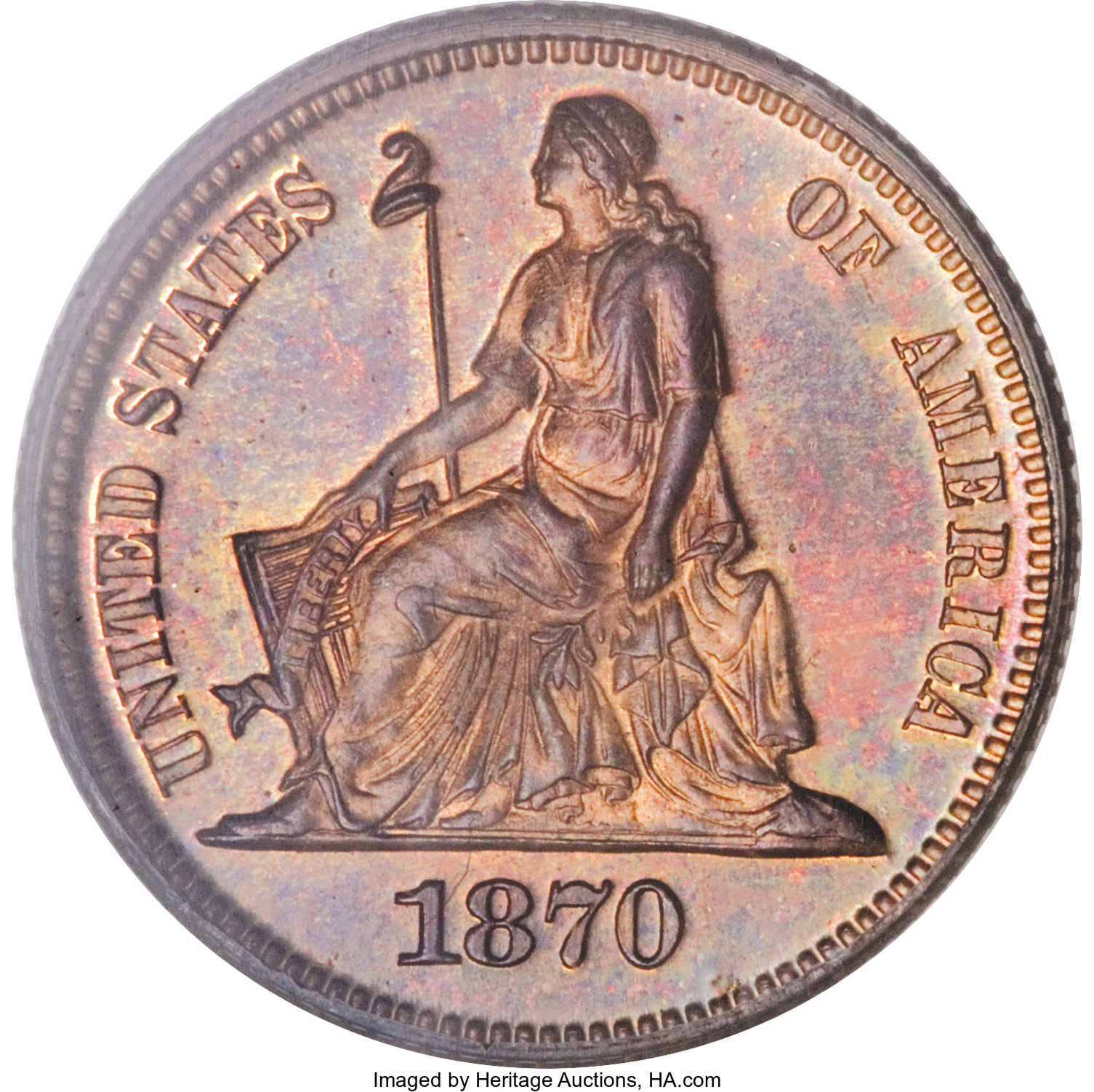image for: 1870 10C Ten Cents, Judd-833, Pollock-923, R.6-7, PR65 Red and Brown PCGS....