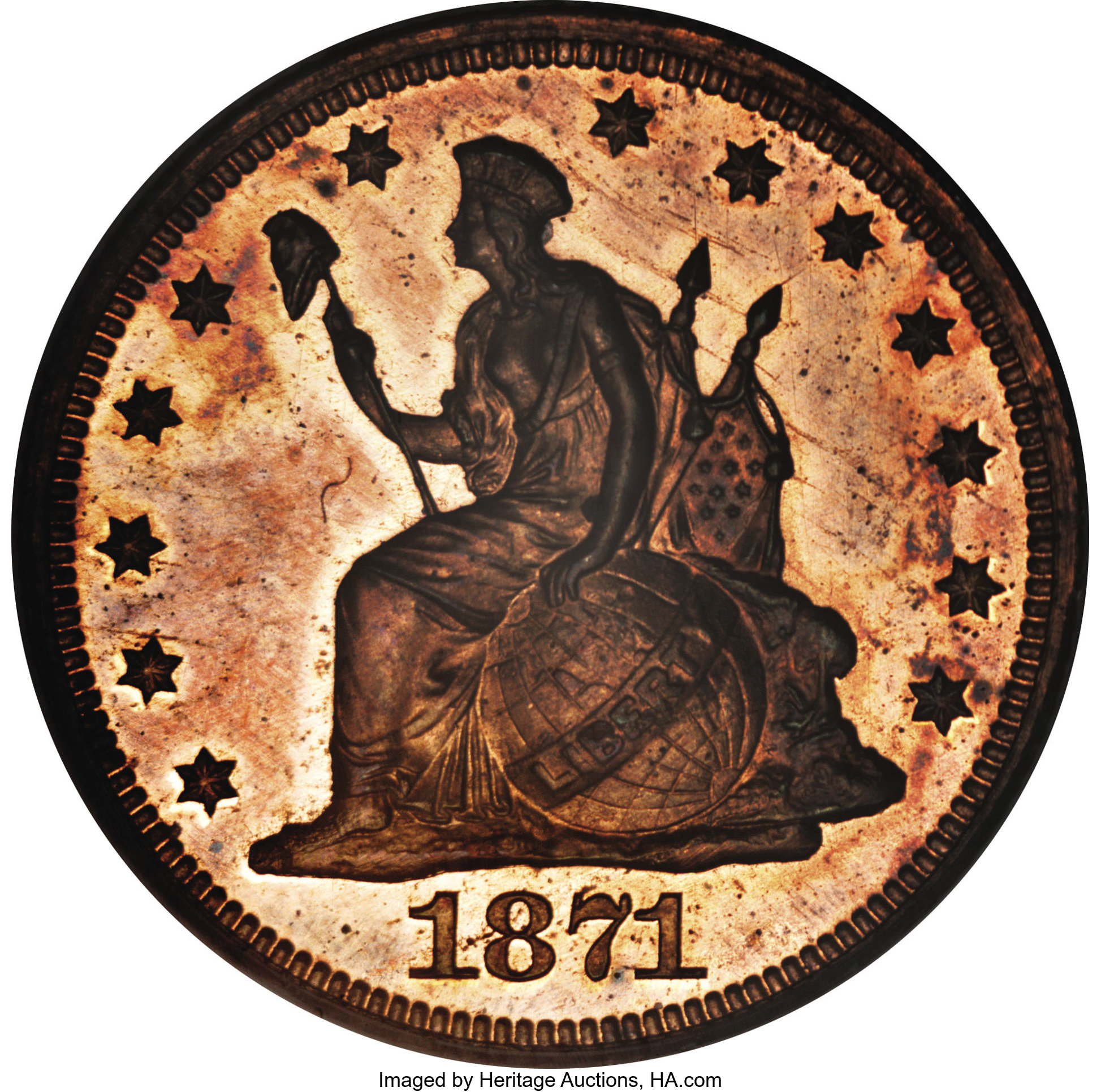 image for: 1871 10C Ten Cents, Judd-1085, Pollock-1221, High R.6, PR64 Red and Brown PCGS....