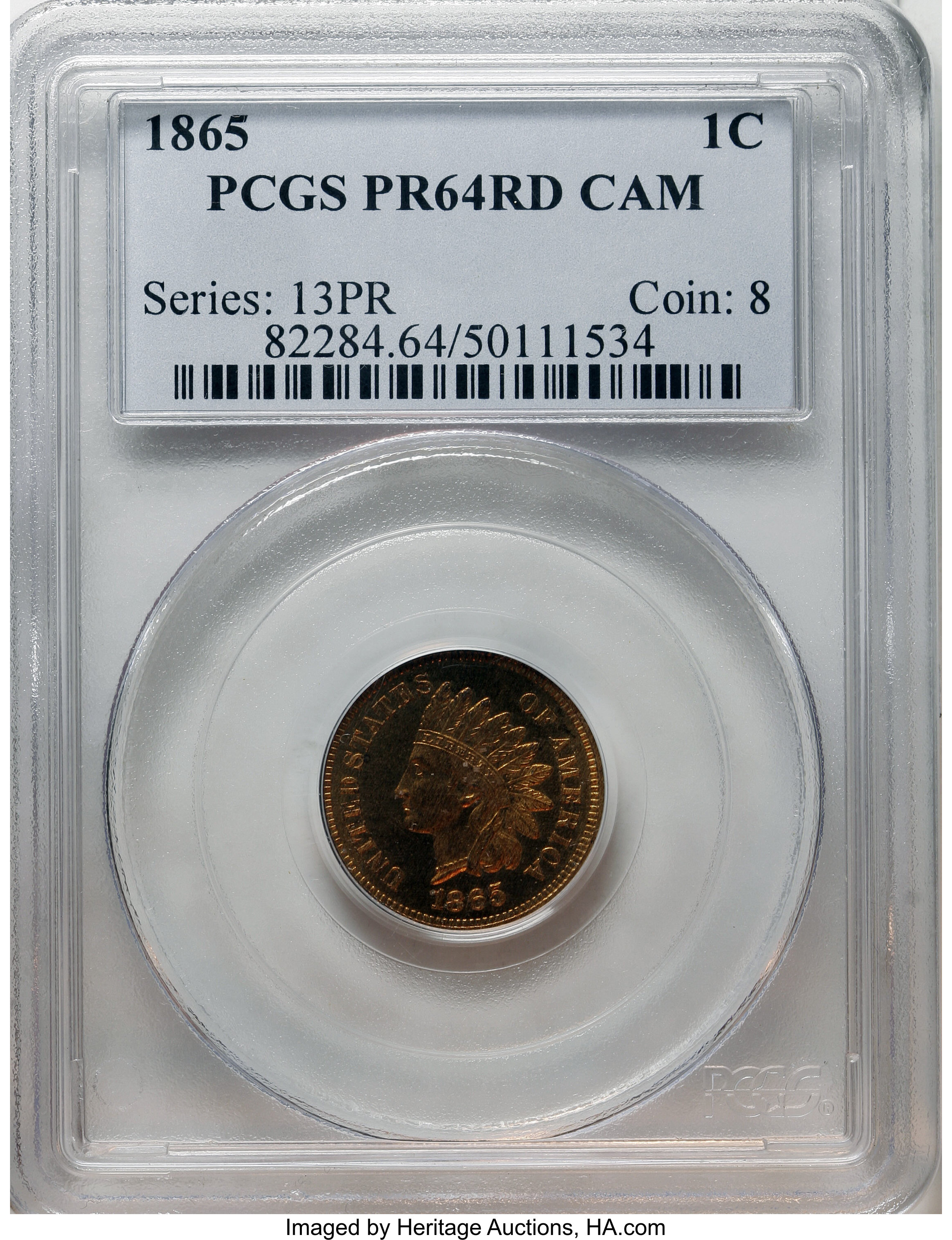 image for: 1865 1C PR64 Red Cameo PCGS....