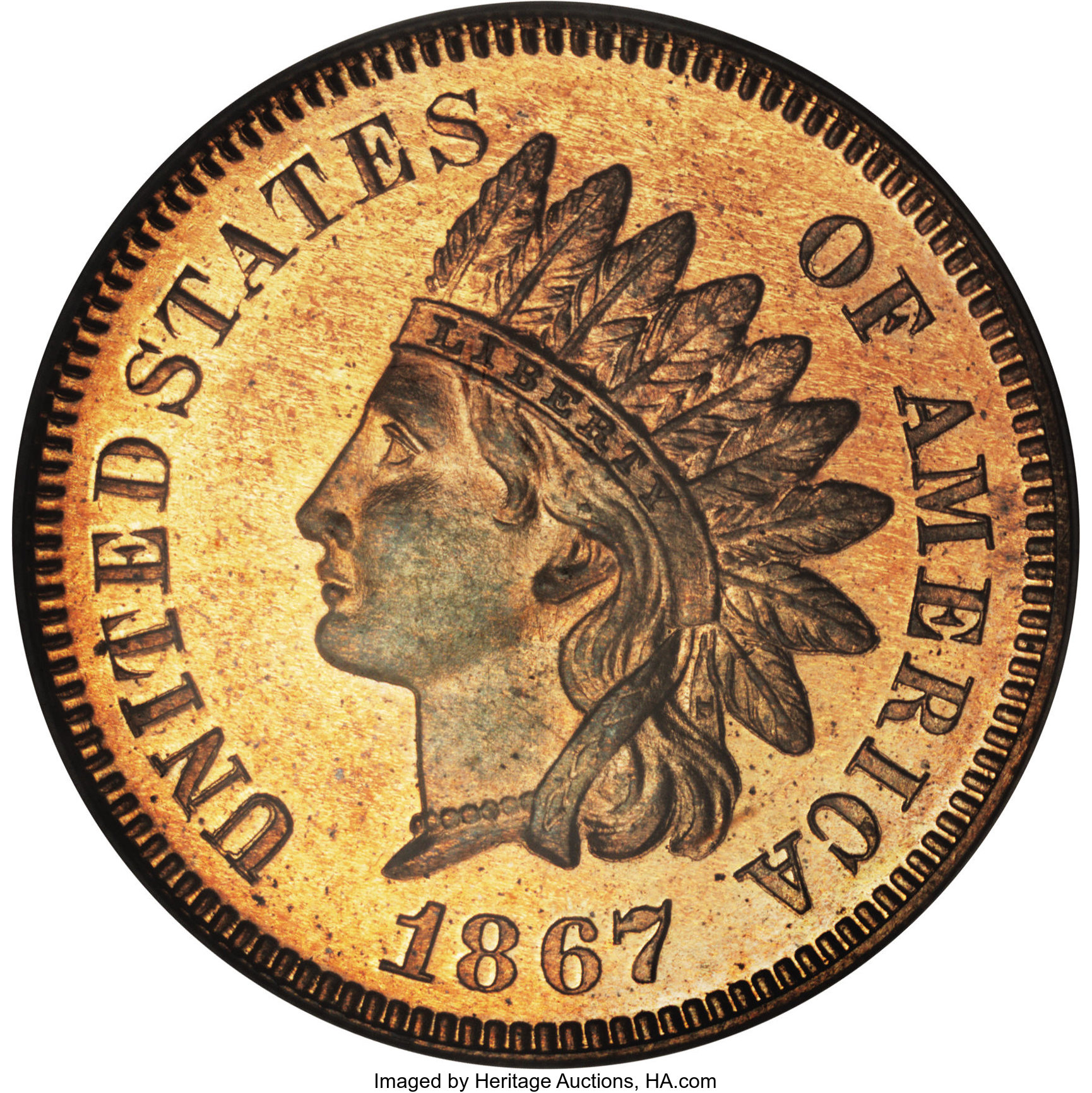 image for: 1867 1C PR64 Red Cameo PCGS....