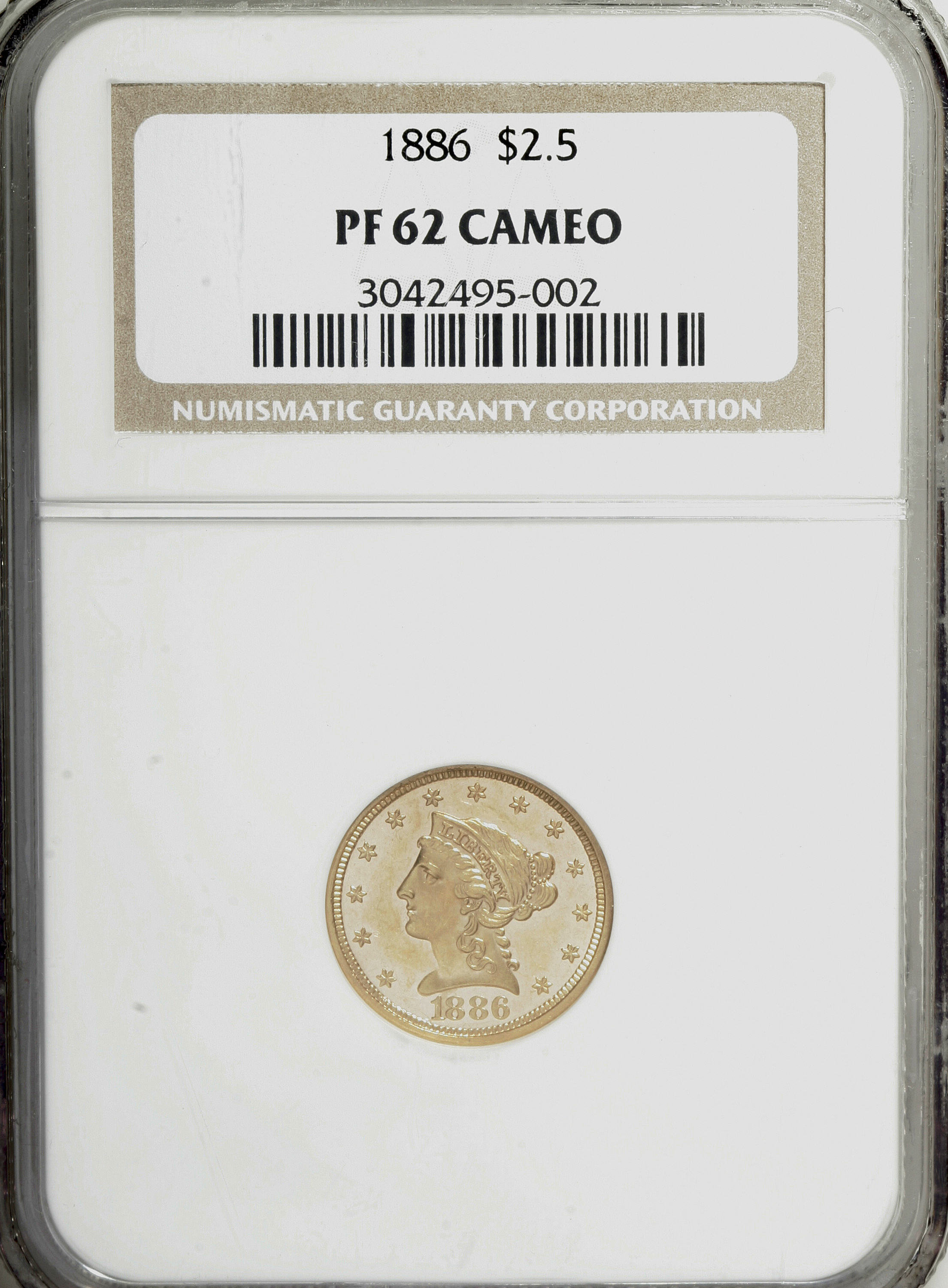 image for: 1886 $2 1/2 PR62 Cameo NGC....