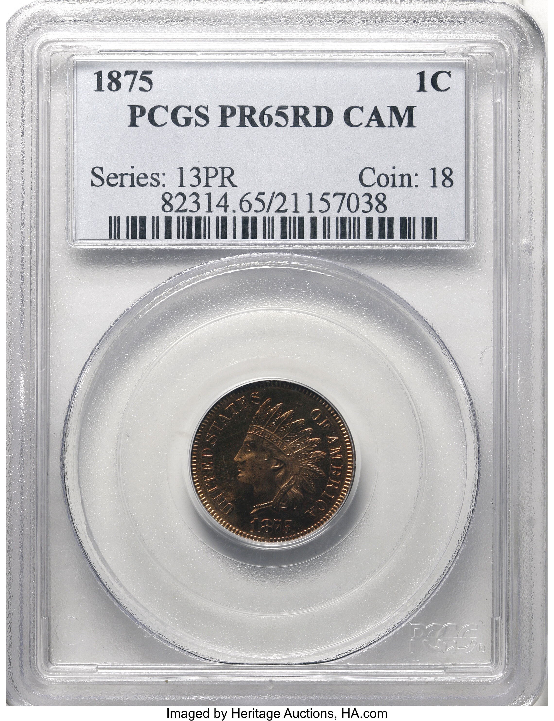 image for: 1875 1C PR65 Red Cameo PCGS....