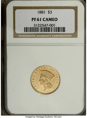 image for: 1881 $3 PR61 Cameo NGC....