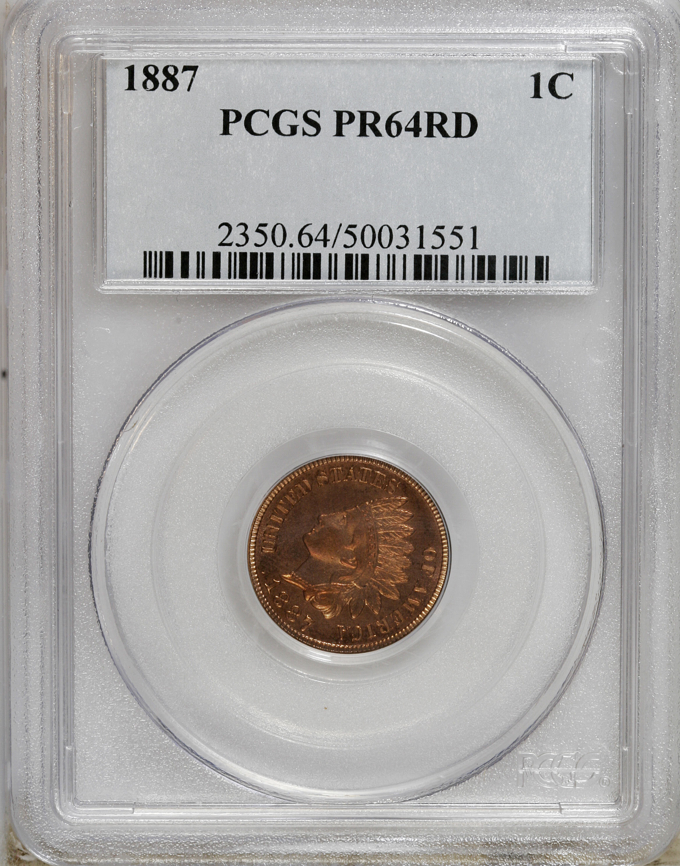 image for: 1887 1C PR64 Red PCGS....