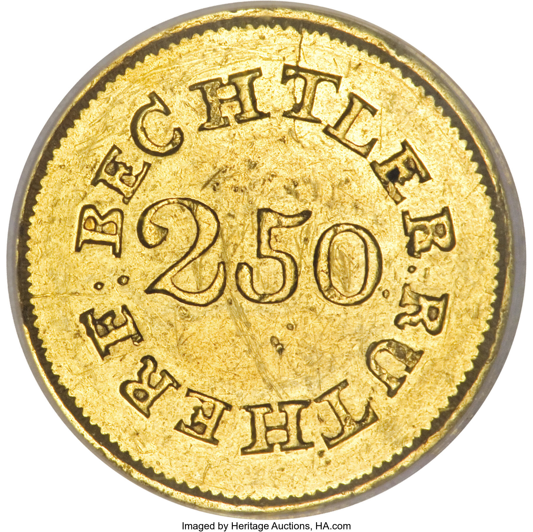 image for: (1837-42) $2 1/2 C. Bechtler Quarter Eagle, 64G. 22C.--Scratched--NCS. Unc. Details....