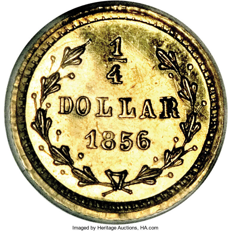 image for: 1856 25C Liberty Round 25 Cents, BG-228, R.7, MS62 PCGS....