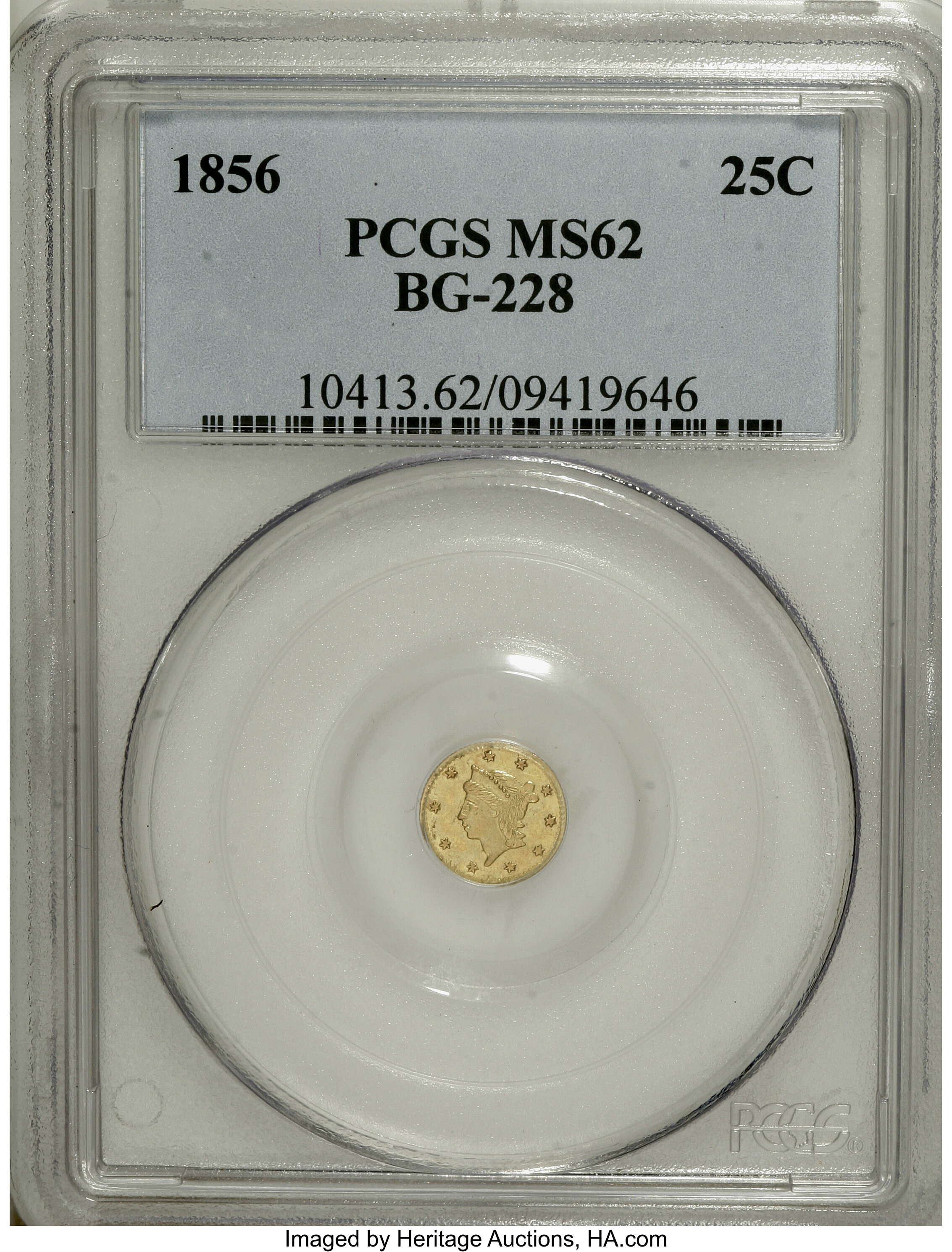 image for: 1856 25C Liberty Round 25 Cents, BG-228, R.7, MS62 PCGS....