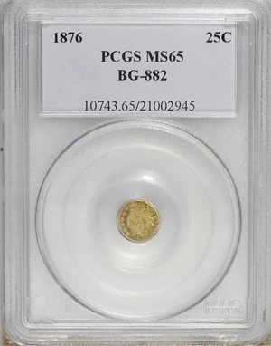 image for: 1876 25C Indian Round 25 Cents, BG-882, R.7, MS65 PCGS....