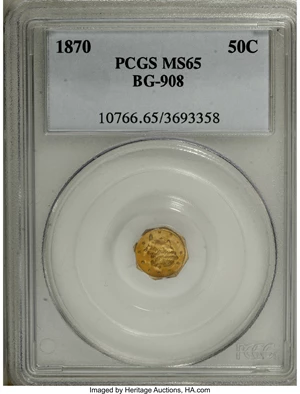 image for: 1870 50C Liberty Octagonal 50 Cents, BG-908, R.5, MS65 PCGS....