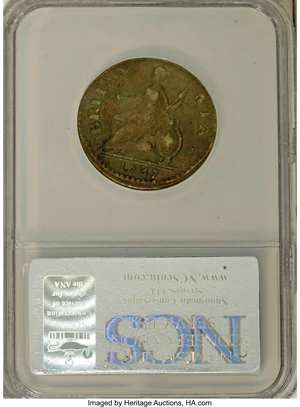 image for: 1747 1/2P Machin's Mills Halfpenny--Corroded--NCS. VF Details....