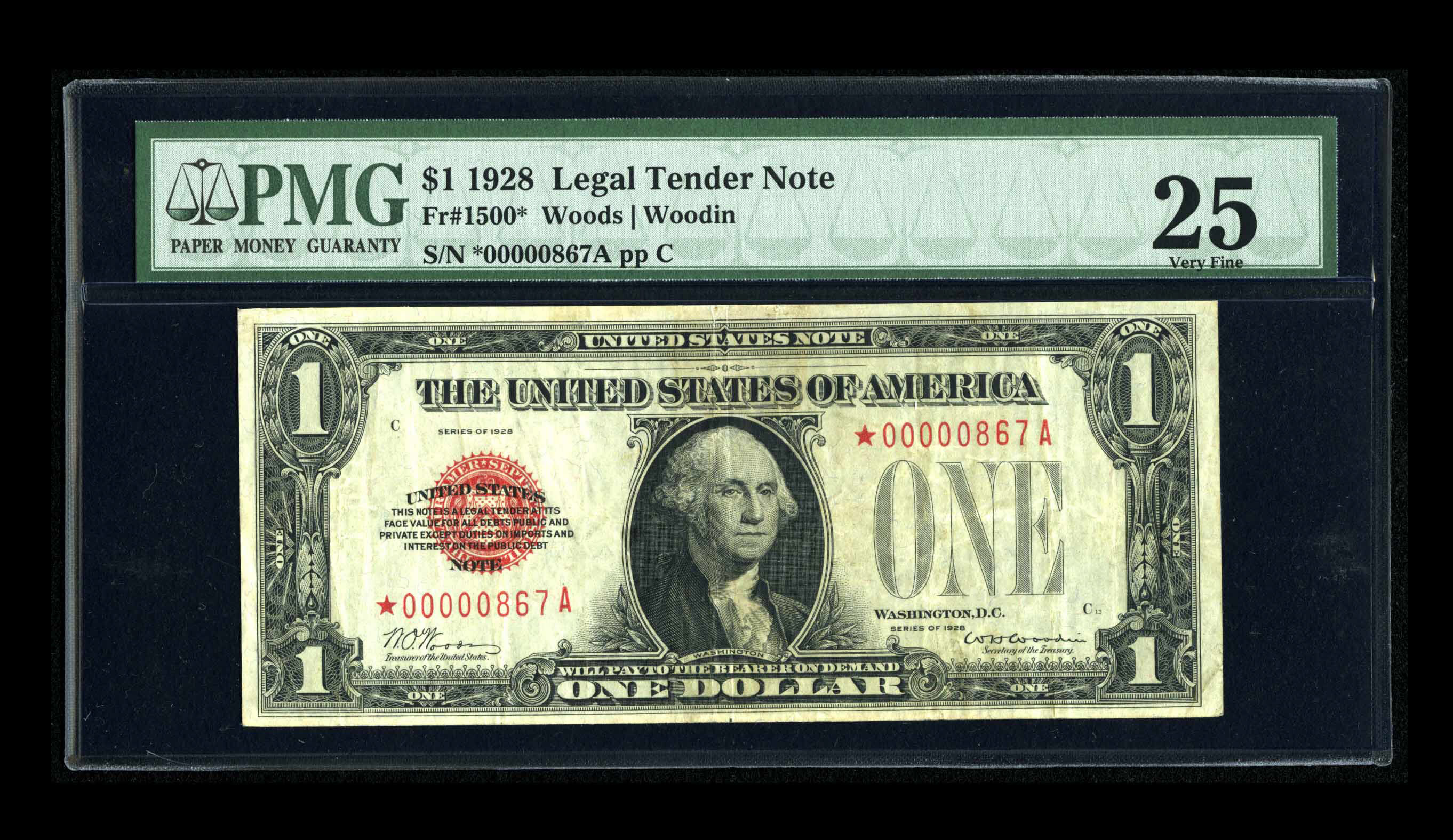 image for: Fr. 1500* $1 1928 Legal Tender Note. PMG Very Fine 25.