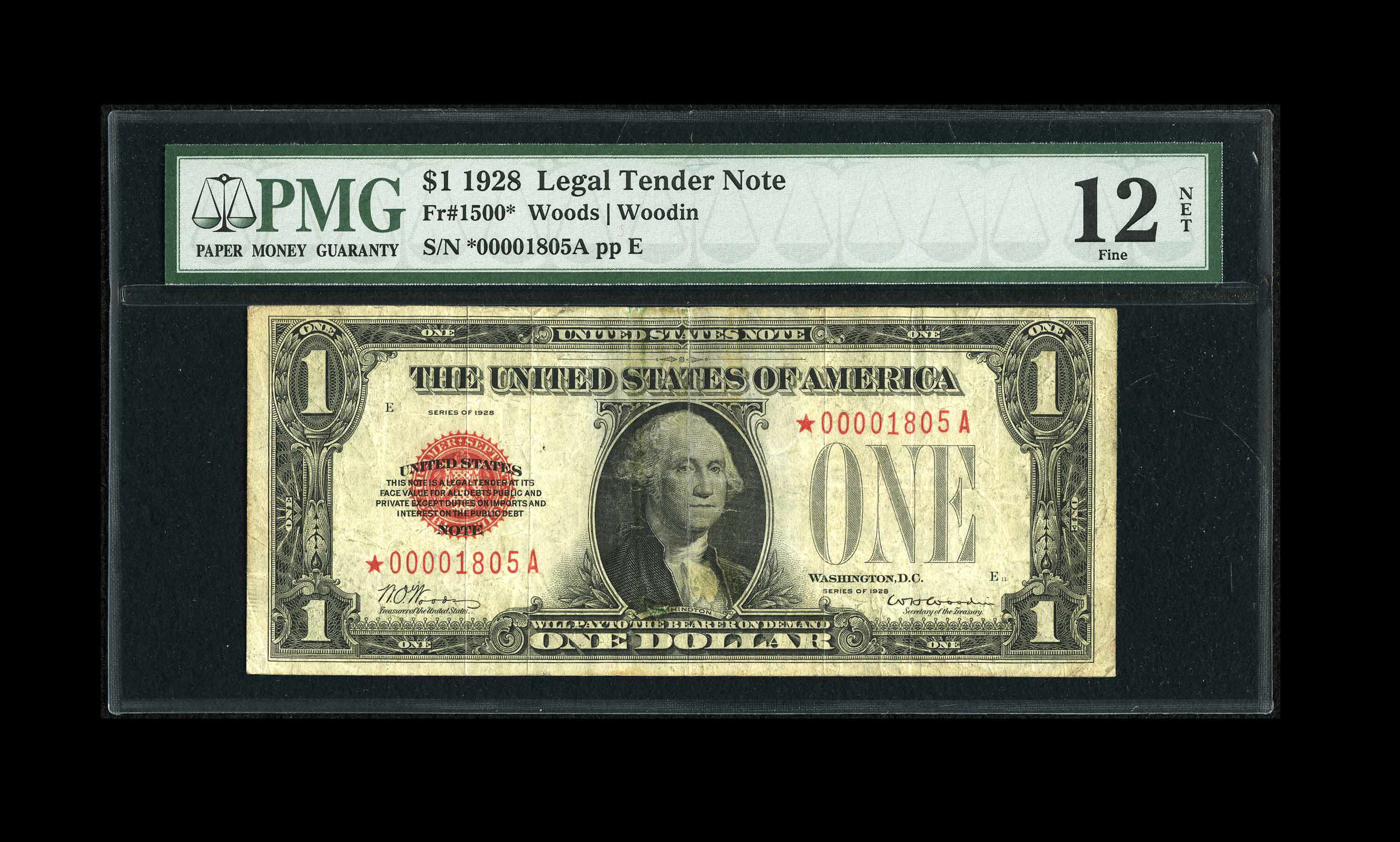 image for: Fr. 1500* $1 1928 Legal Tender Note. PMG Fine 12 Net.