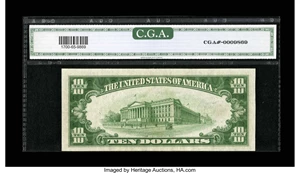 image for: Fr. 1700 $10 1933 Silver Certificate. CGA Gem Uncirculated 65....