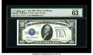 image for: Fr. 1700 $10 1933 Silver Certificate. PMG Choice Uncirculated 63 EPQ....