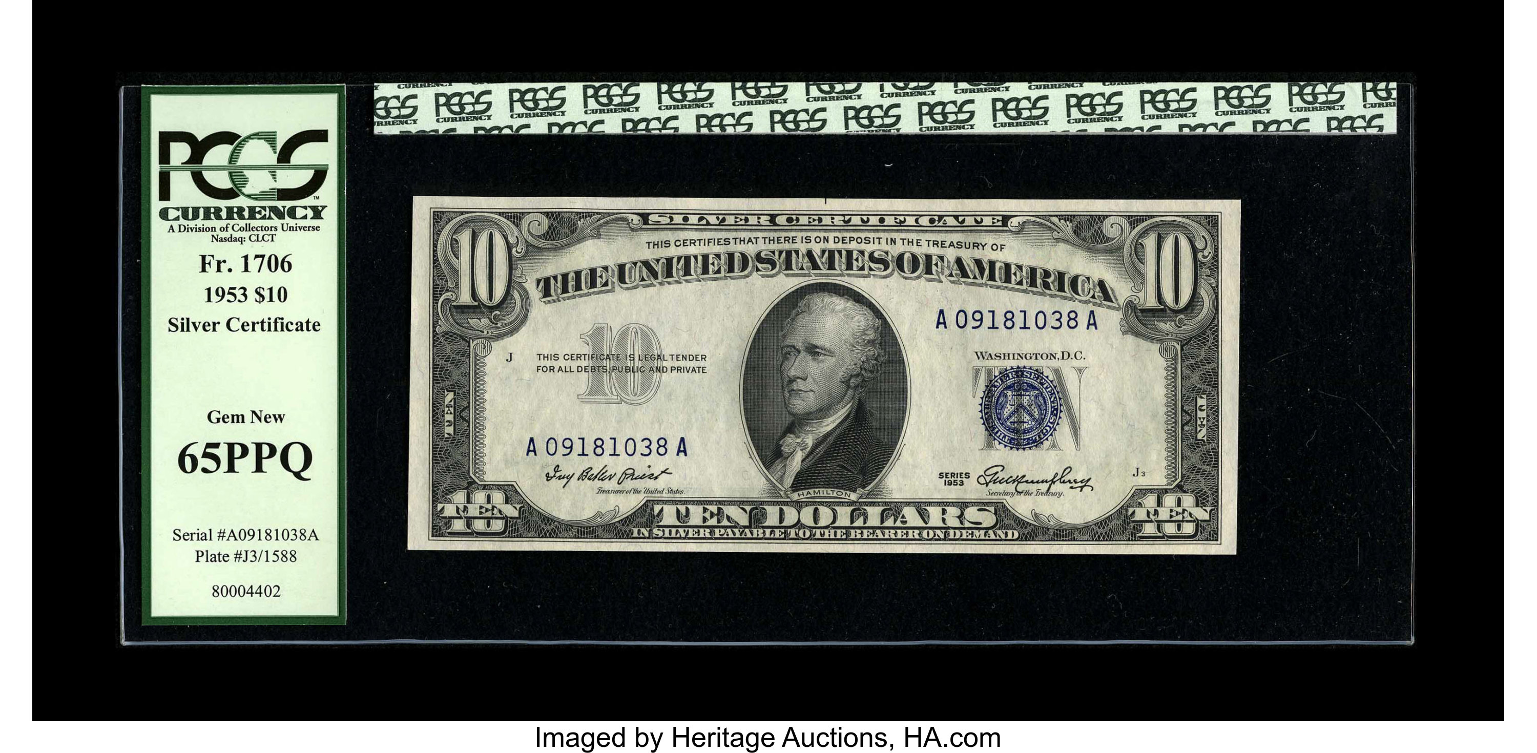 image for: Fr. 1706 $10 1953 Silver Certificate. PCGS Gem New 65PPQ....