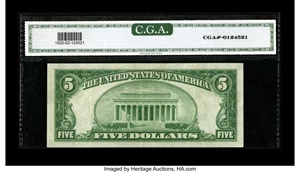 image for: Fr. 1950-A $5 1928 Federal Reserve Note. CGA Crisp Uncirculated 62....